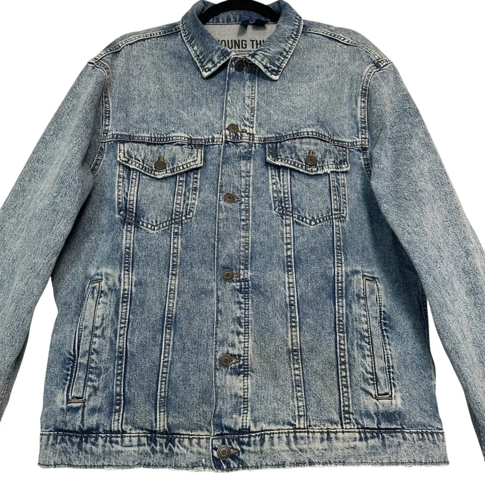 H&M Divided Young Thug Denim Jacket Angel Cherub Tour L Blue Acid Wash Unisex